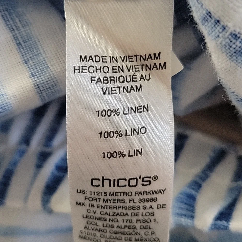 Chico's Blue‎ White Contrast Stripe Linen Pull-on Cropped Pants Size 10